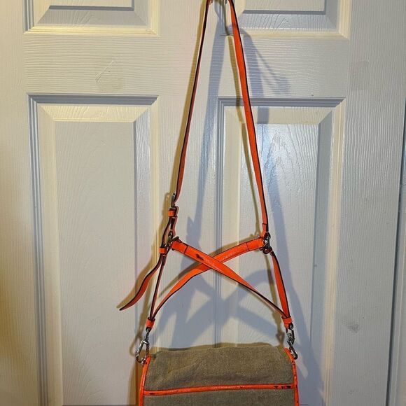 Theyskens Theory Flap Shoulder/crossbody Bag neon orange leather & khaki fabric - Picture 4 of 16